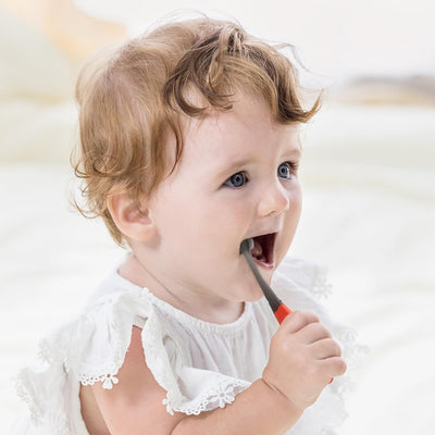 Mombella Ladybug Baby Silicone Training Toothbrush for 6+ Months – Soft BPA-Free Silicone, Gentle Bristles for Teething Relief & Oral Care, Safe and Fun Design