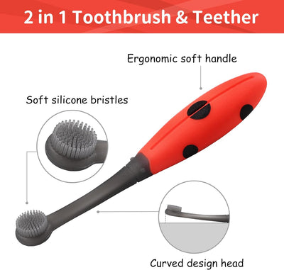 Mombella Ladybug Baby Silicone Training Toothbrush for 6+ Months – Soft BPA-Free Silicone, Gentle Bristles for Teething Relief & Oral Care, Safe and Fun Design