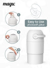 MAGIC - THOTH M Diaper Pail | Odorless & Telescopic | Toilet Lid | Free Roll of 15 Bags - White