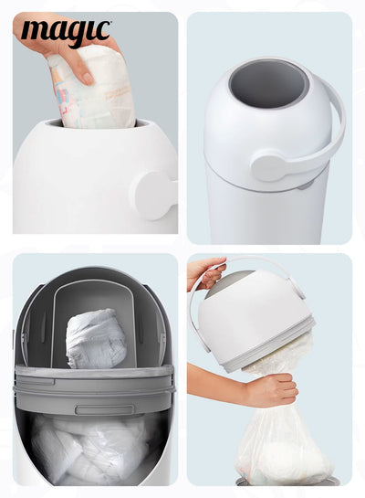 MAGIC - THOTH L Diaper Pail | Odorless & Telescopic | 2nd Life Concept: Converts to Potty Trainer, Kitchen Waste Bin, or Toilet Lid | Free Roll of 15 Bags - Blush Pink
