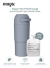 MAGIC - THOTH L Diaper Pail | Odorless & Telescopic | 2nd Life Concept: Converts to Potty Trainer, Kitchen Waste Bin, or Toilet Lid | Free Roll of 15 Bags - Pigeon Blue