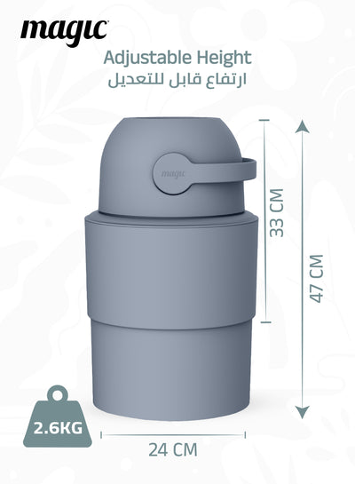 MAGIC - HEKA M Diaper Pail | Odorless &amp; Telescopic | 35 Diaper Capacity | 2nd Life Concept: Converts to Potty Trainer, Kitchen Waste Bin, or Toilet Lid | Free Roll of 15 Bags - Pigeon Blue