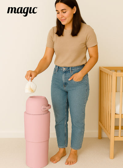 MAGIC - HEKA L Diaper Pail | Odorless &amp; Telescopic | 45 Diaper Capacity | 2nd Life Concept: Converts to Potty Trainer, Kitchen Waste Bin, or Toilet Lid | Free Roll of 15 Bags - Blush Pink