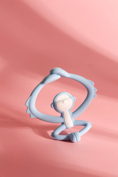 Mombella Hugging Monkey Teether Toy for Babies 5+ Months – BPA-Free, Soft Silicone, Safe & Fun Design for Teething Relief, Easy-Grip, Ideal Gift - Light Blue
