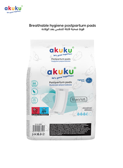 Akuku - Postpartum Pads for After Birth | Ultra Absorbent Night Use | Soft Breathable Hygiene Pads | Leak Protection | Pack of 10 | Thin & Discreet | 36.5 x 14.5 x 0.5 cm