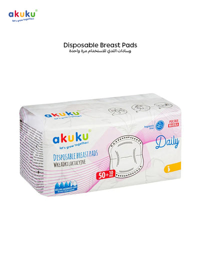 Akuku Ultra-Thin Disposable Breast Pads | 3× Faster Dryness & Freshness | Anatomical Shape | Soft Breathable Layer | Double Adhesive Strip | Discreet Underwear | 28×10×22 CM | 60 Pads