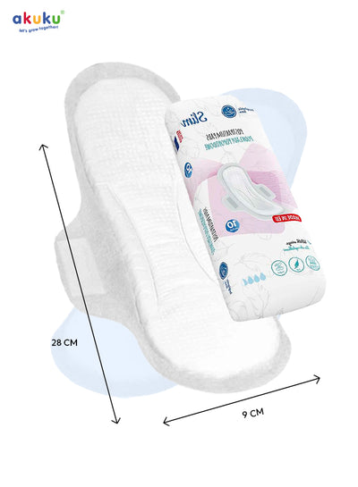 Akuku - Postpartum Pads with Wings | Slim Breathable Organic Cotton | Leak-Proof & Odor Control | 10 Pcs | 28 x 9 x 0.5 cm | Hypoallergenic & Discreet Use