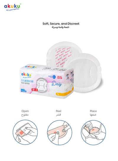 Akuku Ultra-Thin Disposable Breast Pads | 3× Faster Dryness & Freshness | Anatomical Shape | Soft Breathable Layer | Double Adhesive Strip | Discreet Underwear | 28×10×22 CM | 60 Pads