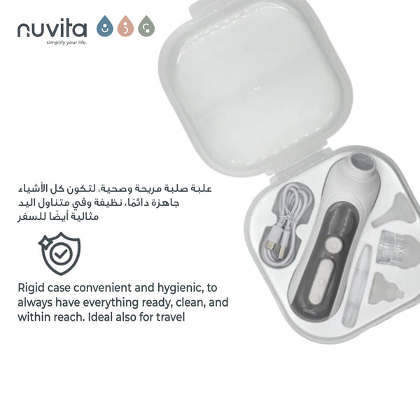 Electric Nasal Aspirator with Rechargeable Battery | 5 Suction Levels | 3 Soft Silicone Nozzles | Heat Sterilizable | Lullabies & Lights | Hygienic Case | Portable Baby Nose Cleaner