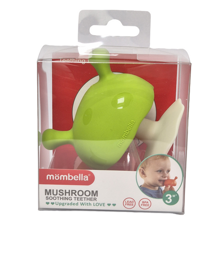 Mombella Mimi Mushroom Soothe Teether Toy for Babies 3+ Months – BPA-Free, Soft Silicone, Teething Relief, Easy-Grip Design, Free Clip Included - Green
