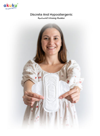 Akuku - Postpartum Pads with Wings | Slim Breathable Organic Cotton | Leak-Proof & Odor Control | 10 Pcs | 28 x 9 x 0.5 cm | Hypoallergenic & Discreet Use