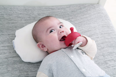 Mombella Mimi Mushroom Soothe Teether Toy for Babies 3+ Months – BPA-Free, Soft Silicone, Teething Relief, Easy-Grip Design, Free Clip Included - Orange