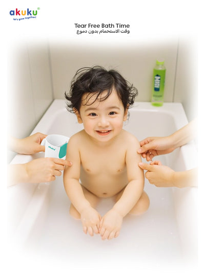 Akuku Tear-Free Shampoo Rinse Cup for Kids | Dual-Chamber Hair Washing Jug | Flexible Soft Rim | No-Splash Baby Bath Tool | Easy Grip Handle | 16 x 8 cm