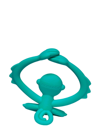 Mombella Hugging Monkey Teether Toy for Babies 5+ Months – BPA-Free, Soft Silicone, Safe & Fun Design for Teething Relief, Easy-Grip, Ideal Gift - Aqua Green