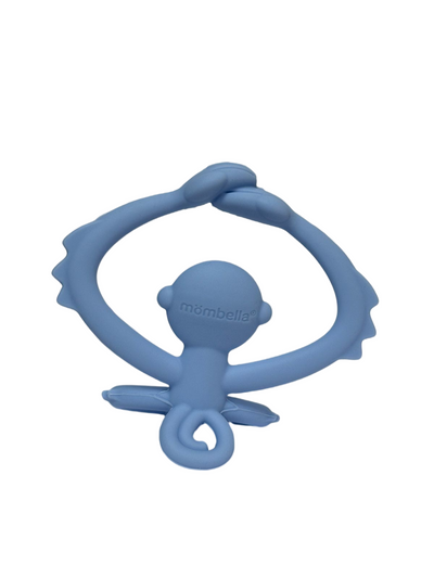 Mombella Hugging Monkey Teether Toy for Babies 5+ Months – BPA-Free, Soft Silicone, Safe & Fun Design for Teething Relief, Easy-Grip, Ideal Gift - Light Blue