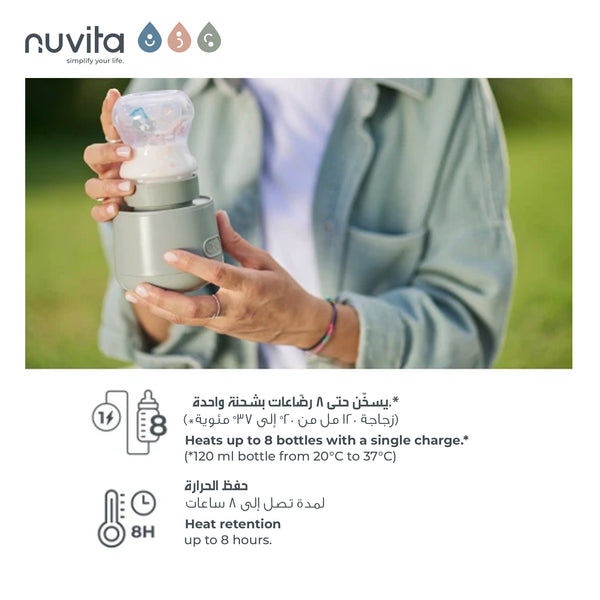 Warm'n'Go Portable Bottle Warmer | Universal & Compact | Rapid Heating in 4 Minutes | Maintains Temperature for 8 Hours | 4 Temperature Settings | Rechargeable | USB Cable Included | Compatible with Leading Brands