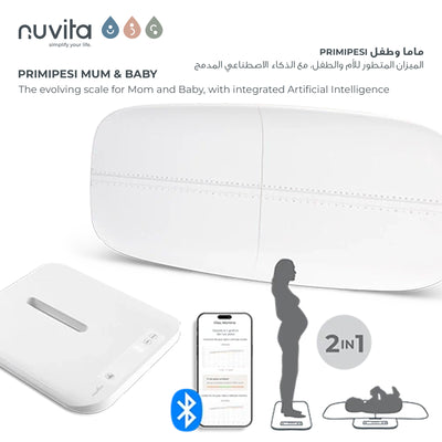 PrimiPesi Mum & Baby Smart Scale | Pregnancy, Newborn & Postpartum Monitoring | App Integration for Weight & Height Tracking | Accurate Measurements | Family Profiles | Bluetooth Enabled