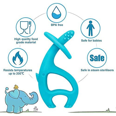 Mombella Dancing Elephant Teether Toy for Babies 4+ Months – BPA-Free, Soft Silicone, Safe and Fun Design for Teething Relief, Easy to Hold - Blue