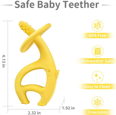 Mombella Dancing Elephant Teether Toy for Babies 4+ Months – BPA-Free, Soft Silicone, Safe and Fun Design for Teething Relief, Easy to Hold - Yellow