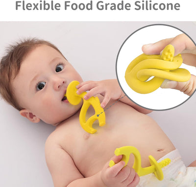 Mombella Dancing Elephant Teether Toy for Babies 4+ Months – BPA-Free, Soft Silicone, Safe and Fun Design for Teething Relief, Easy to Hold - Yellow