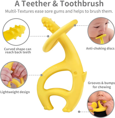 Mombella Dancing Elephant Teether Toy for Babies 4+ Months – BPA-Free, Soft Silicone, Safe and Fun Design for Teething Relief, Easy to Hold - Yellow