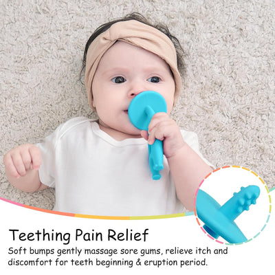 Mombella Dancing Elephant Teether Toy for Babies 4+ Months – BPA-Free, Soft Silicone, Safe and Fun Design for Teething Relief, Easy to Hold - Blue