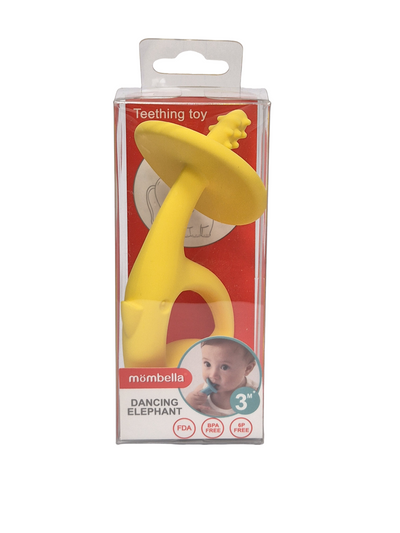 Mombella Dancing Elephant Teether Toy for Babies 4+ Months – BPA-Free, Soft Silicone, Safe and Fun Design for Teething Relief, Easy to Hold - Yellow