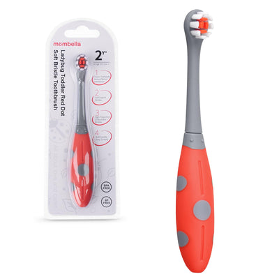 Mombella Ladybug Toddler Toothbrush for 2+ Years – Soft Dupont Bristles, BPA-Free, Silicone Training Toothbrush for Oral Care & Teething Relief, Fun Ladybug Design